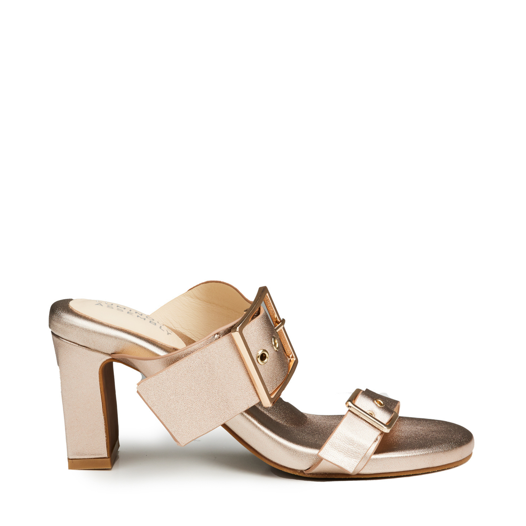 Gold block heel mules online