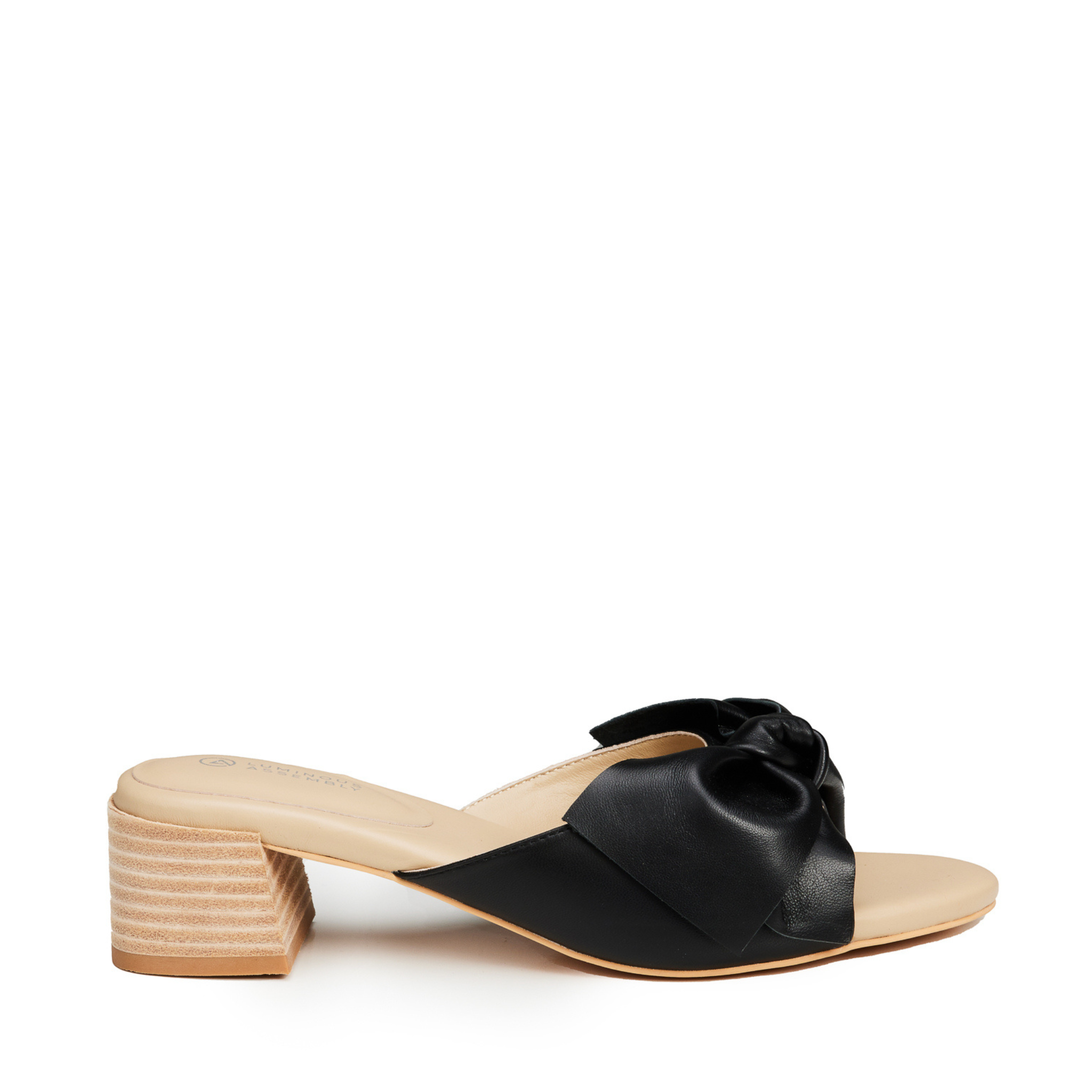 Esme Black Leather Low Block Heel Mules