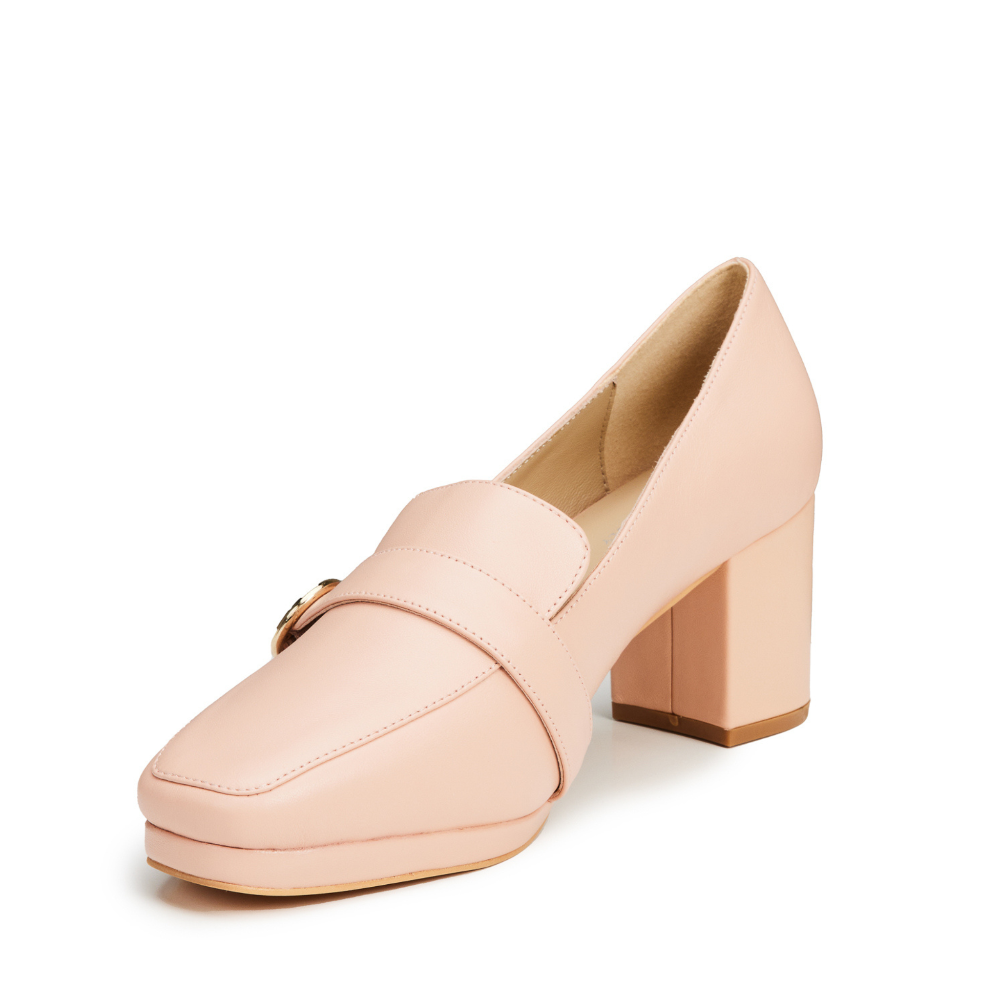 Gaia Leather Mid Block Heel Loafers