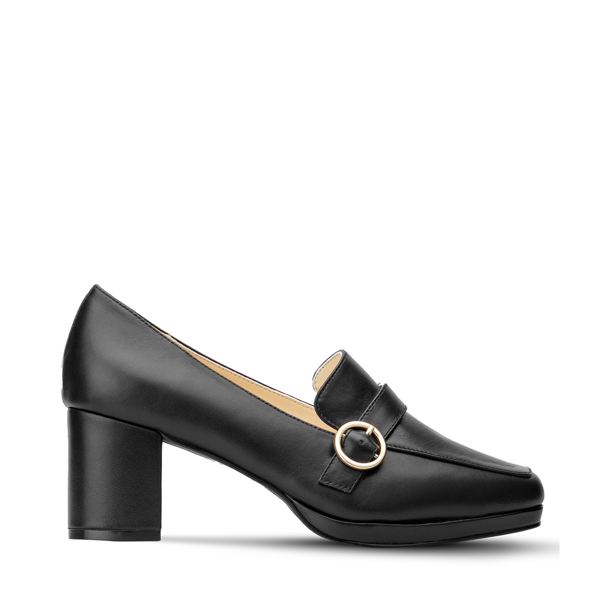 Gaia Leather Mid Block Heel Loafers