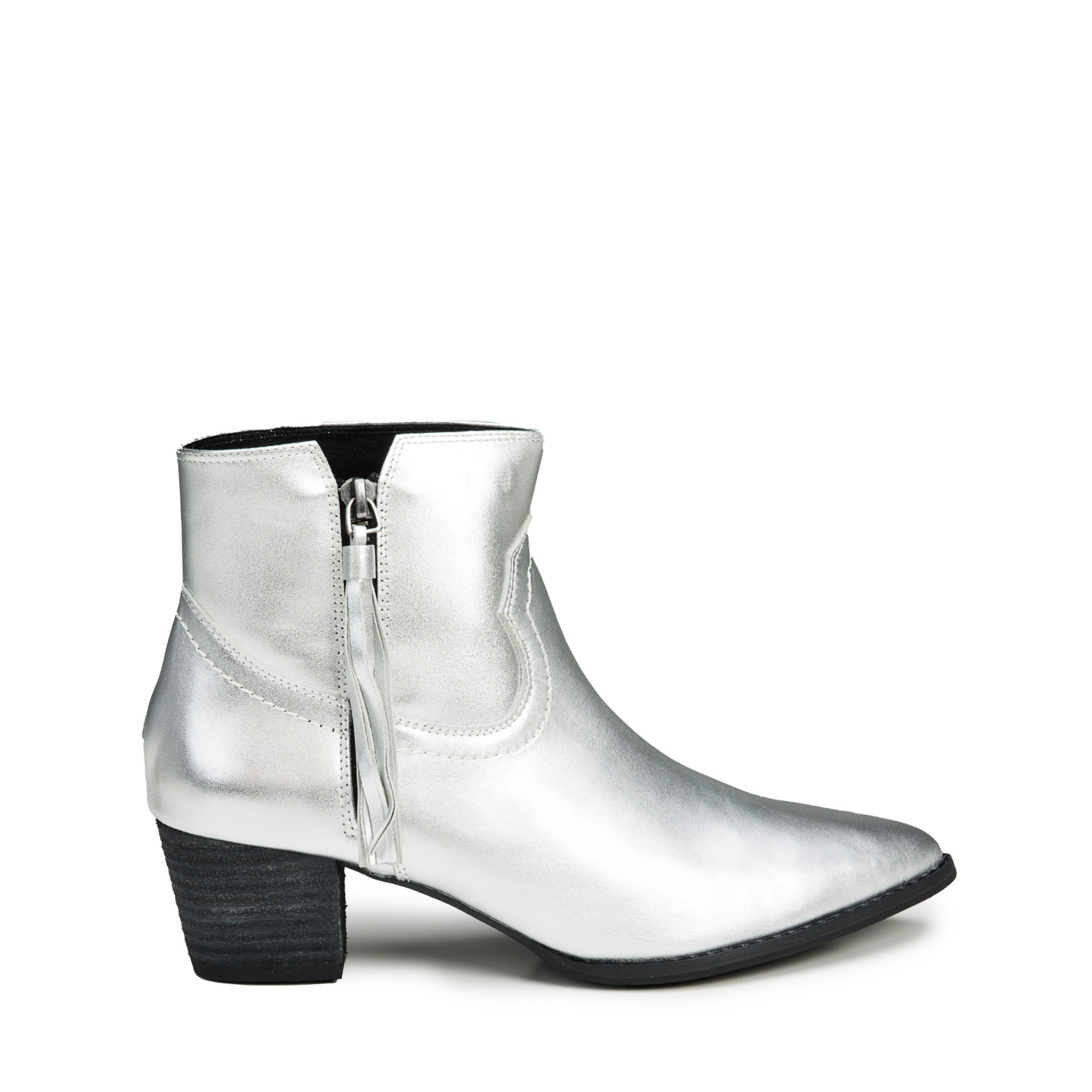 Silver low top heel boots