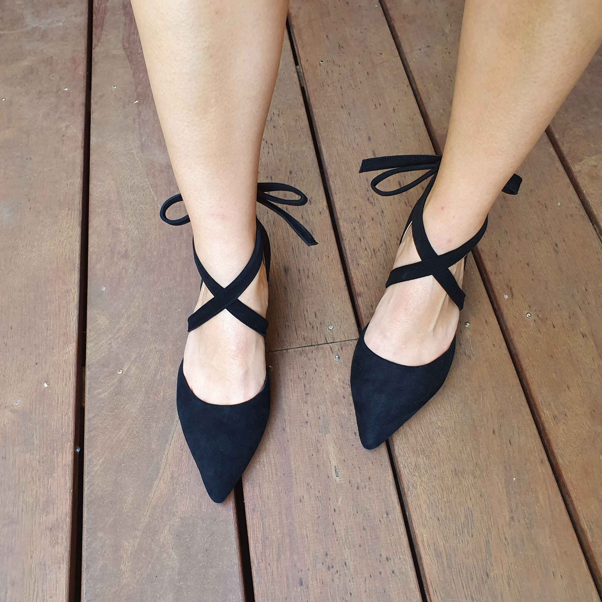 Rosa Suede Pointed Toe Low Block Heels