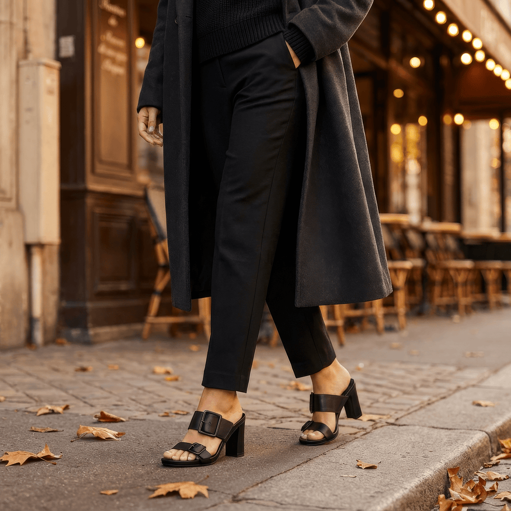 Alba Leather Mid Block Heel Mules - Luminous Assembly