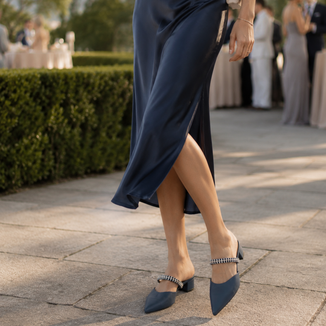 Elly Leather Slide In Low Heel Pumps