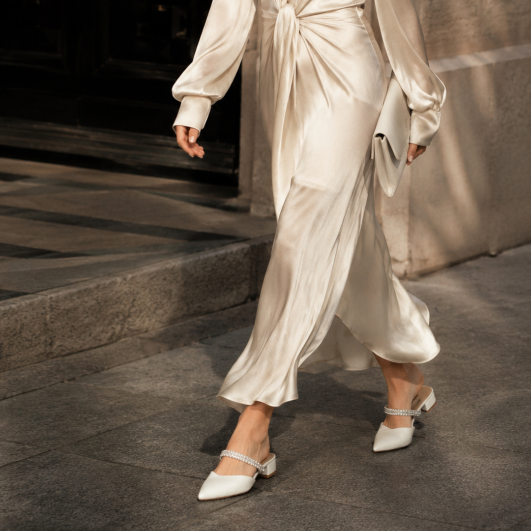 Elly Leather Slide In Low Heel Pumps