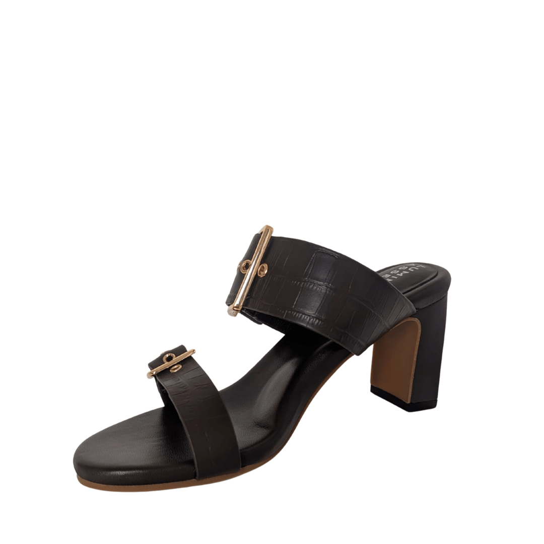 Alba Leather Mid Block Heel Mules - Luminous Assembly