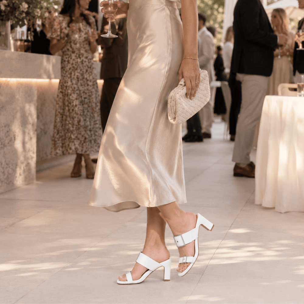 Alba Leather Mid Block Heel Mules - Luminous Assembly
