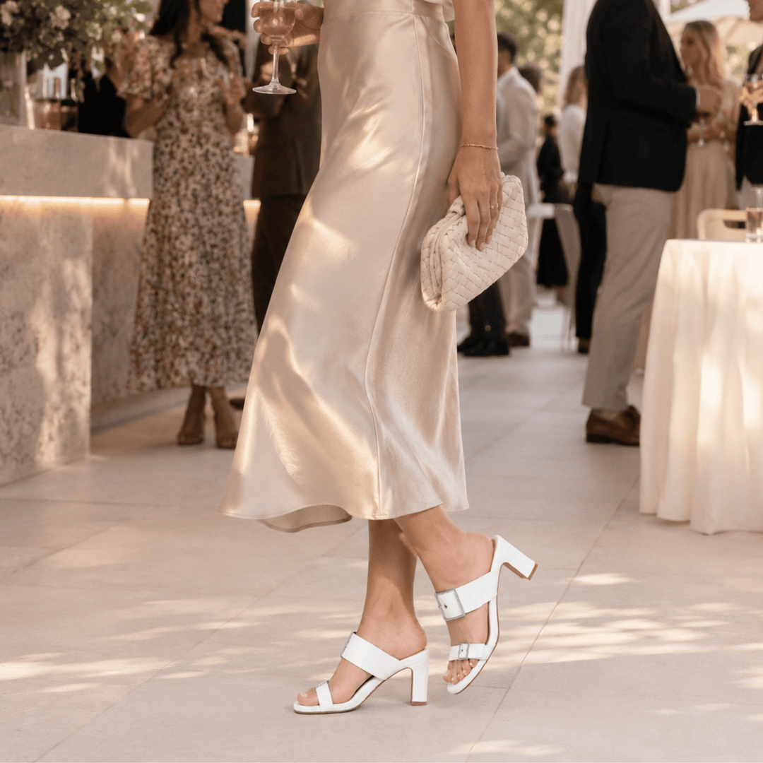 Alba Leather Mid Block Heel Mules - Luminous Assembly