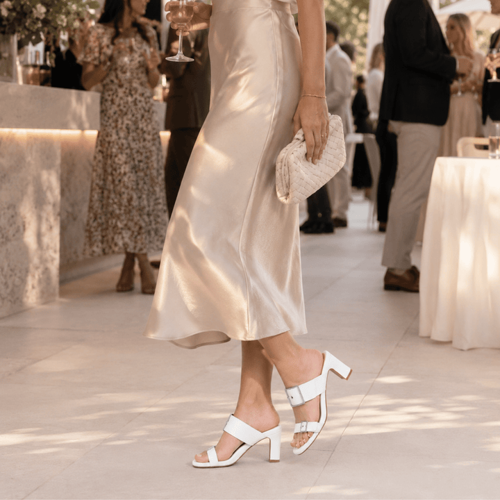Alba Leather Mid Block Heel Mules - Luminous Assembly