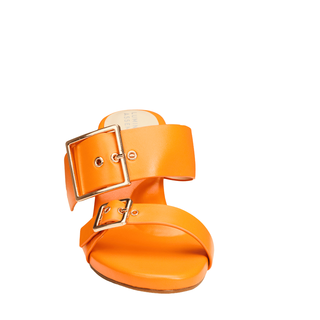 Alba Leather Mid Block Heel Mules - Luminous Assembly