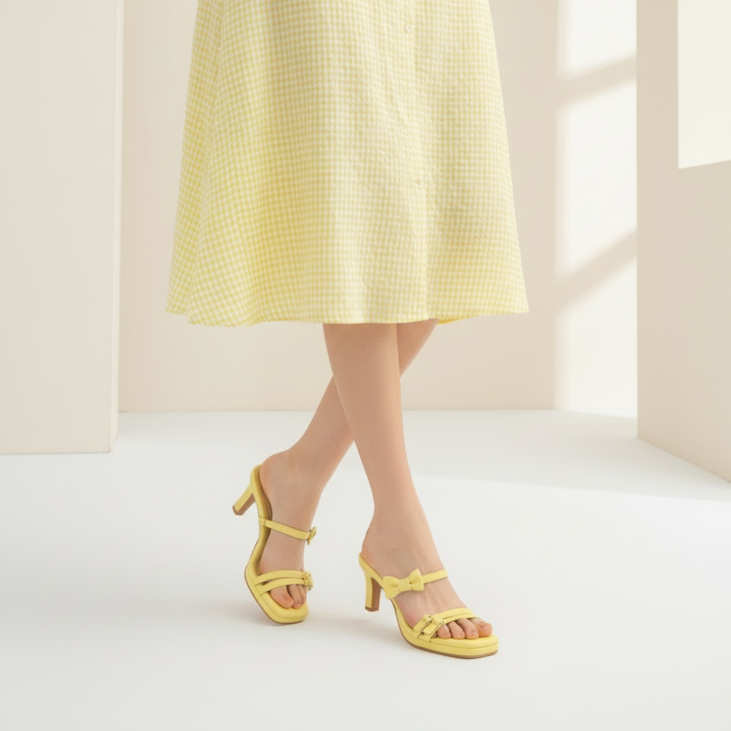 Dani Leather Mid Heel Strappy Sandals