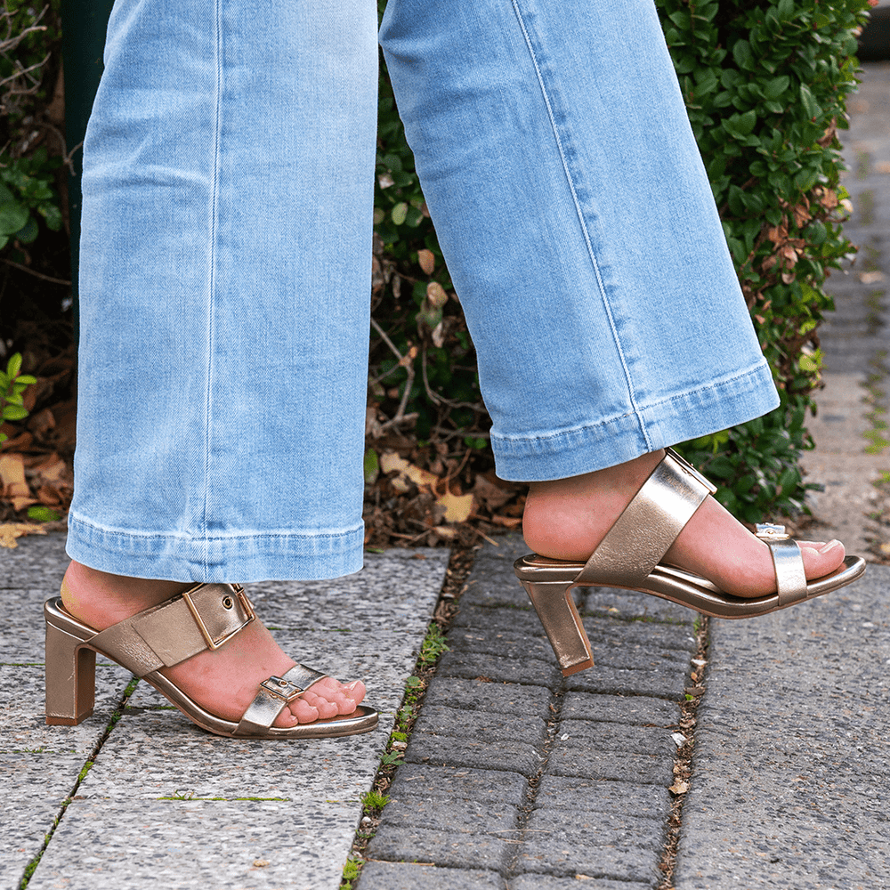 Alba Leather Mid Block Heel Mules - Luminous Assembly