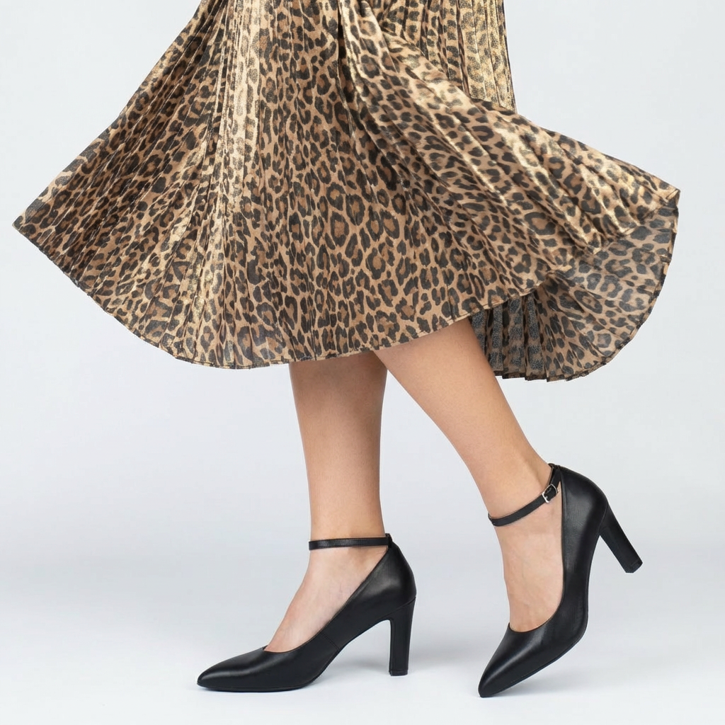 Ella Leather Mid Heel Pumps