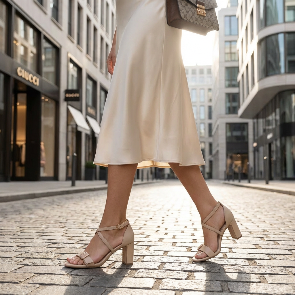 Lulu Leather Mid Heel Sandals