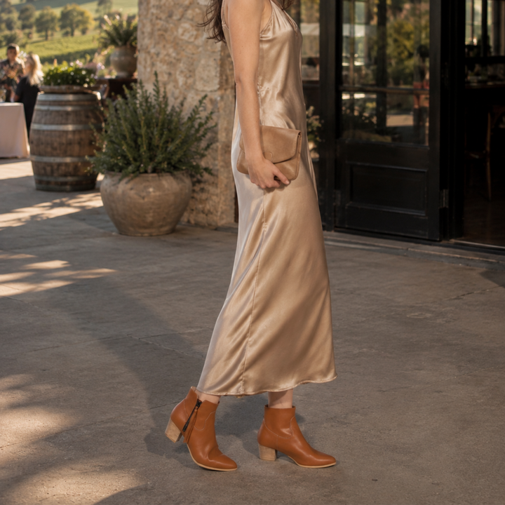 Mila Leather Low Block Heel Ankle Boots