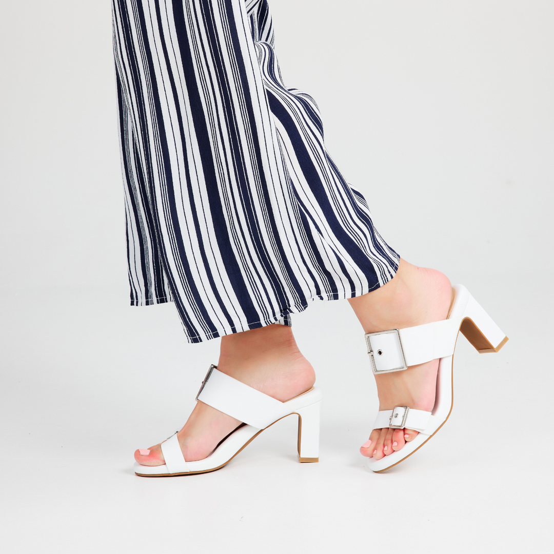 Alba Leather Mid Block Heel Mules