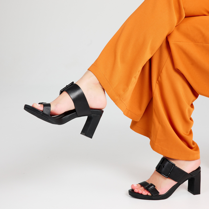 Alba Leather Mid Block Heel Mules