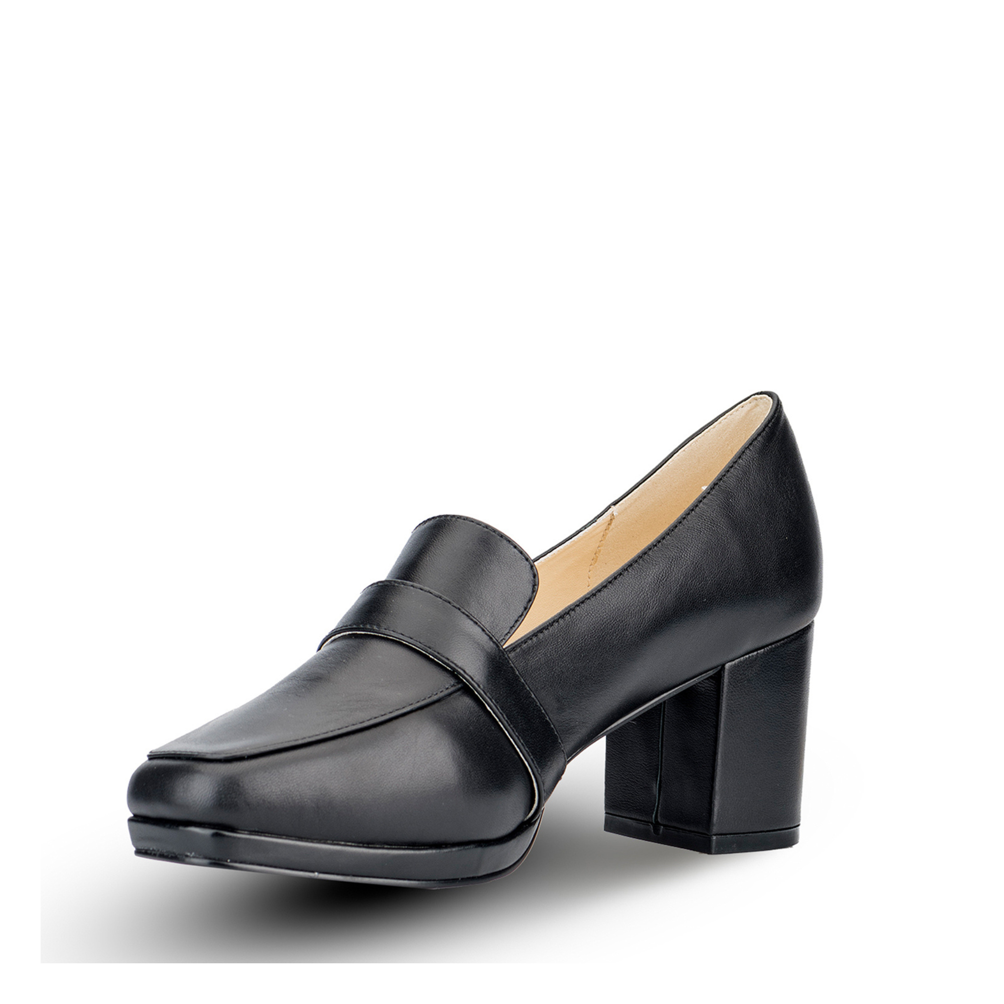 Gaia Leather Mid Block Heel Loafers