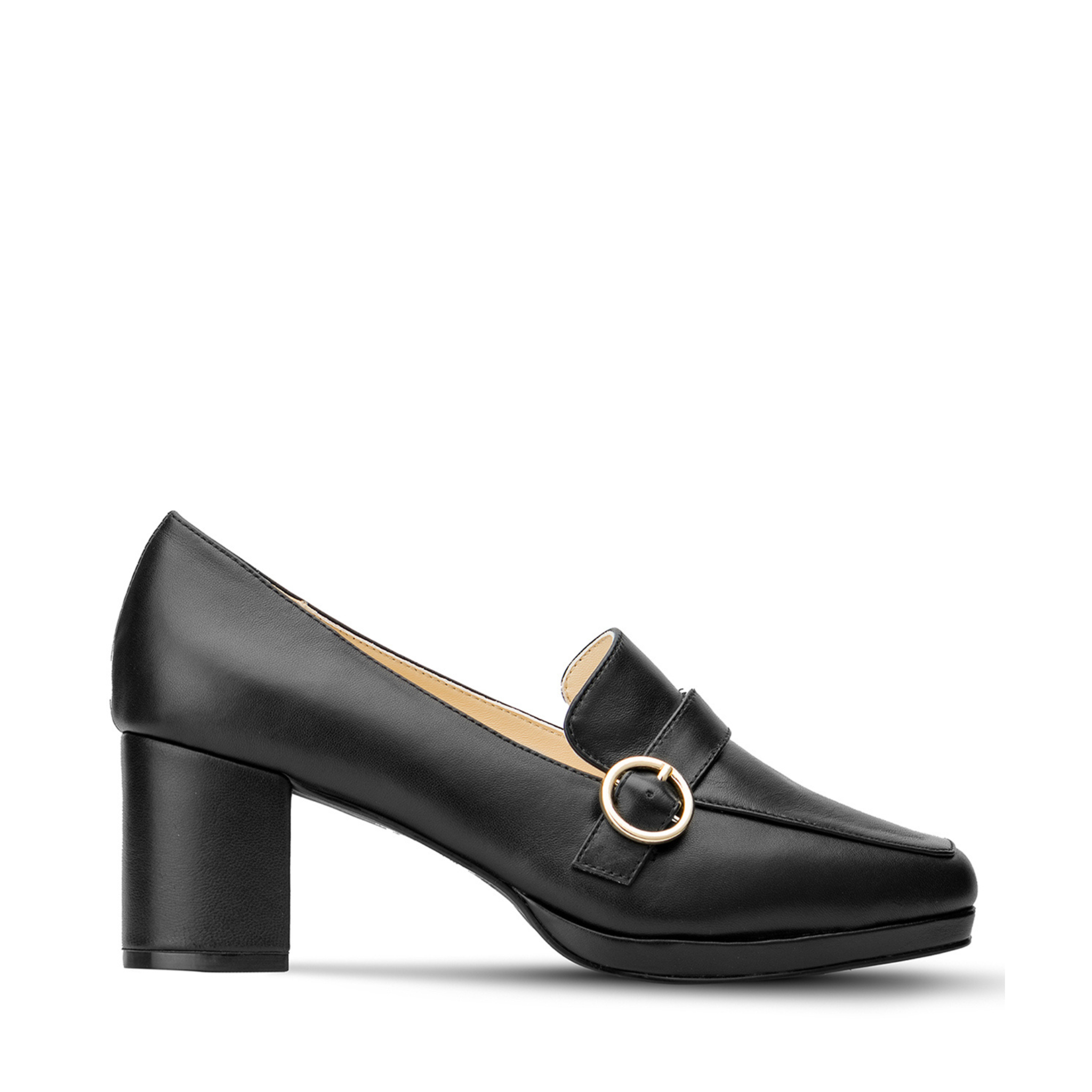 Gaia Leather Mid Block Heel Loafer