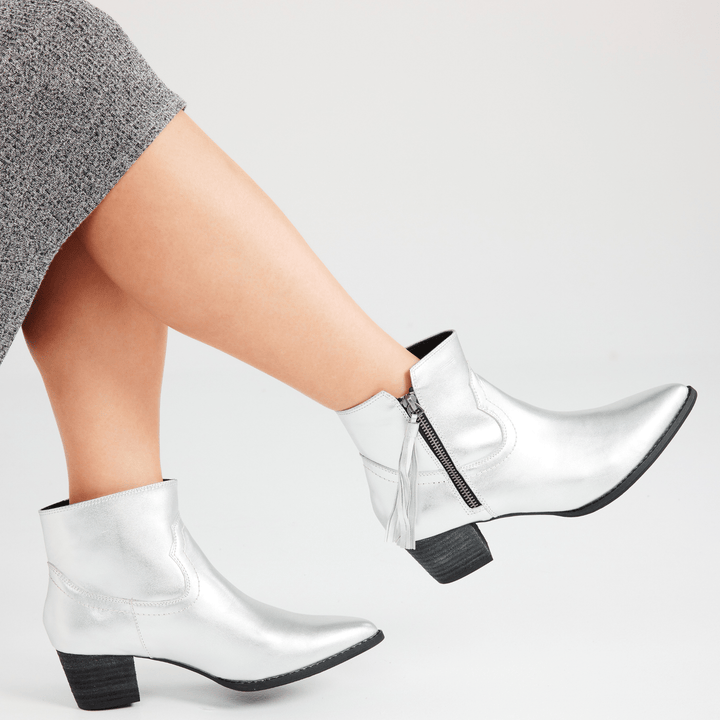 Mila Leather Low Block Heel Ankle Boots - Luminous Assembly