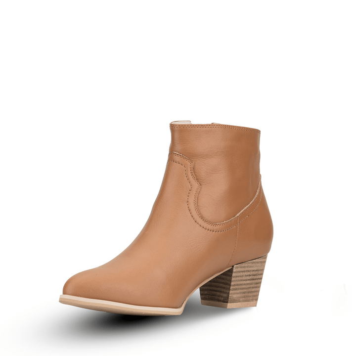 Mila Leather Low Block Heel Ankle Boots - Luminous Assembly
