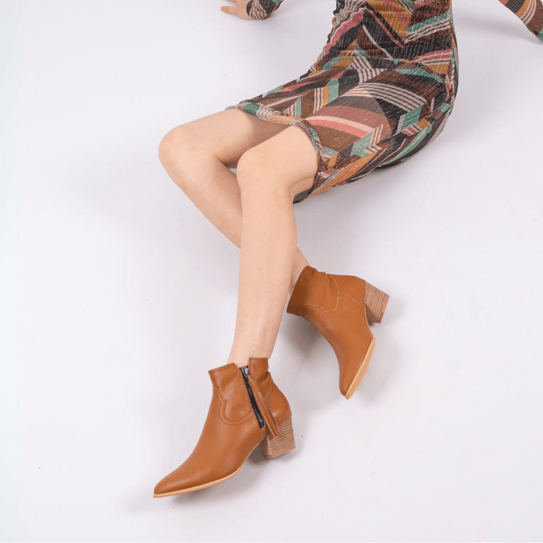 Mila Leather Low Block Heel Ankle Boots - Luminous Assembly
