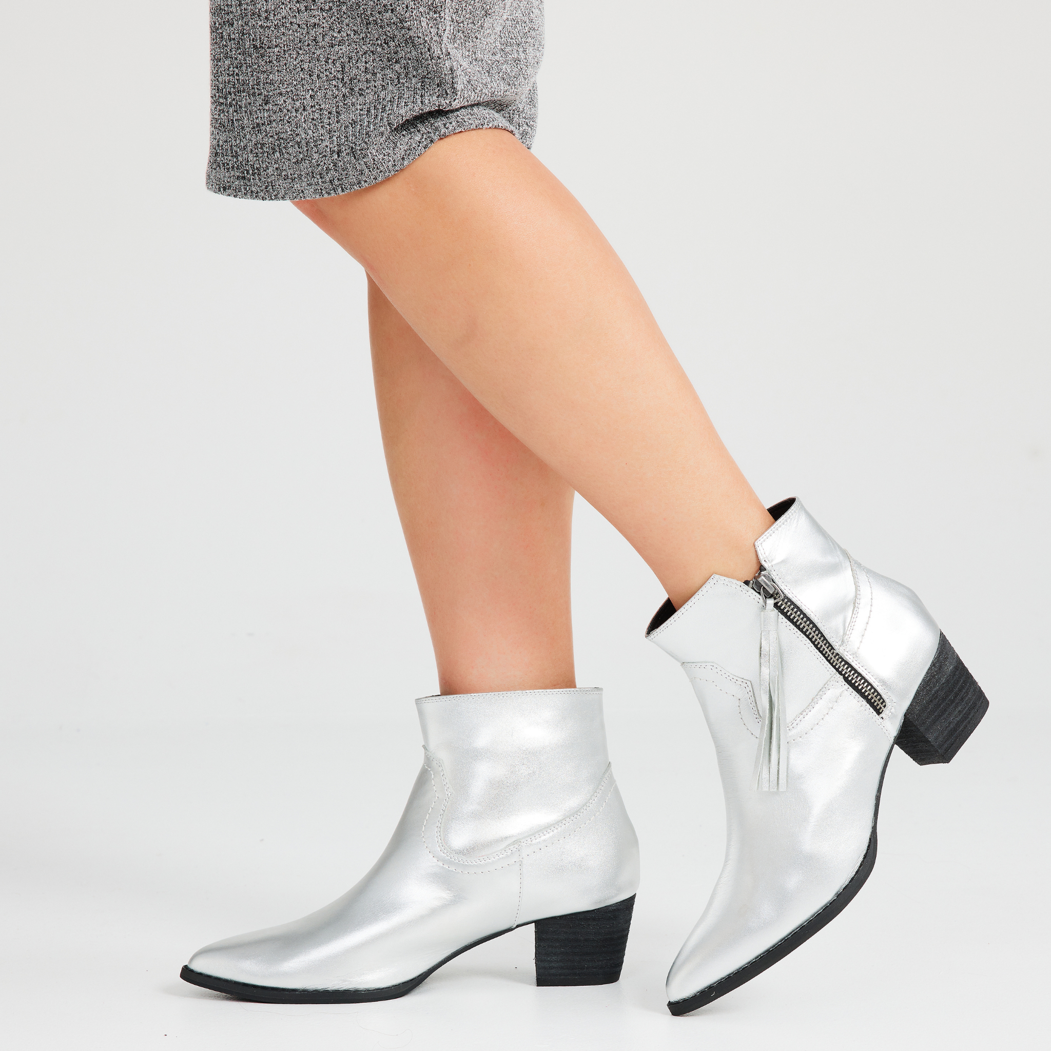 Mila Leather Low Block Heel Ankle Boot