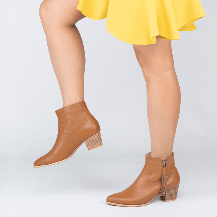 Mila Leather Low Block Heel Ankle Boots - Luminous Assembly