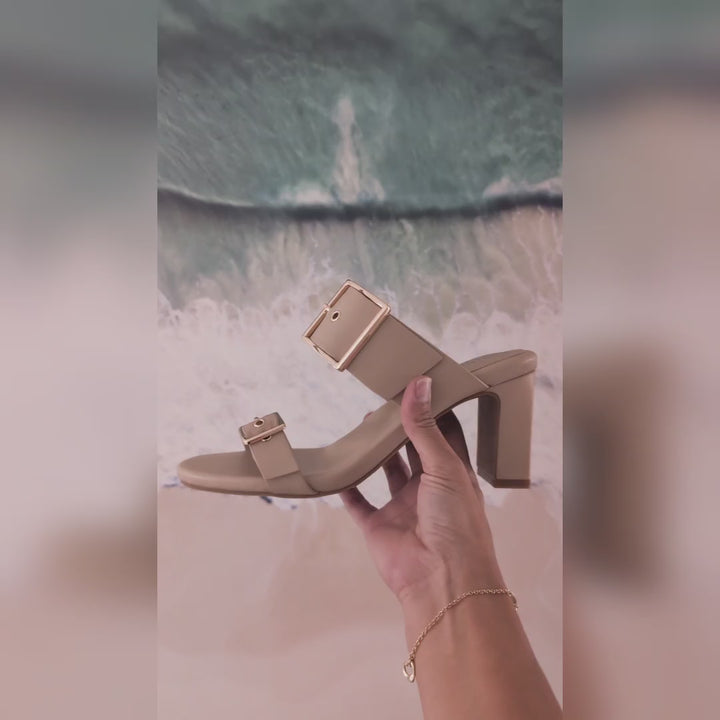 Alba Leather Mid Block Heel Mules