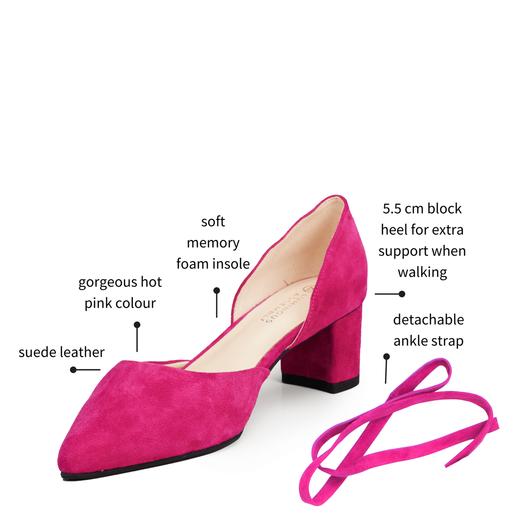 Rosa Suede Pointed Toe Low Block Heels - Luminous Assembly