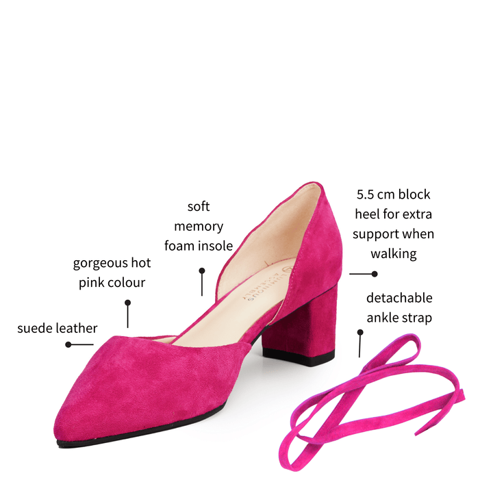 Rosa Suede Pointed Toe Low Block Heels - Luminous Assembly