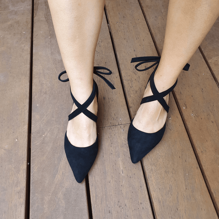 Rosa Suede Pointed Toe Low Block Heels - Luminous Assembly