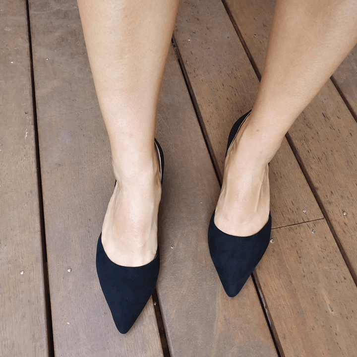 Rosa Suede Pointed Toe Low Block Heels - Luminous Assembly