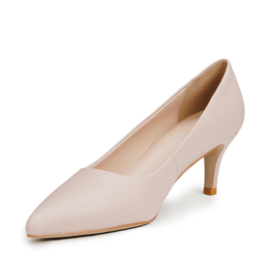 Zara Pale Mauve (Nude) Leather Mid Heel Pointed Toe Pumps - Luminous Assembly